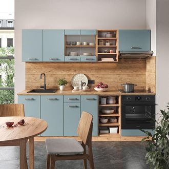 Vicco Mueble De Cocina R-line, Roble Azul-gris-dorado, 240 Cm Sin Encimera
