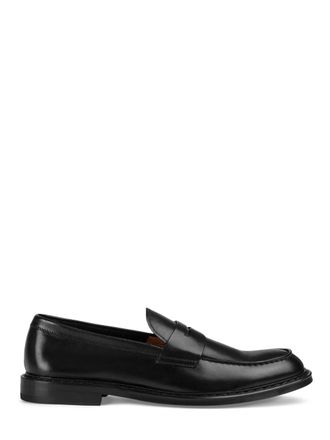Doucal's Penny Loafers in Polished Black Leather