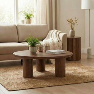 Furniturebox Teton Round Wood 3 Leg Coffee Table in Walnut