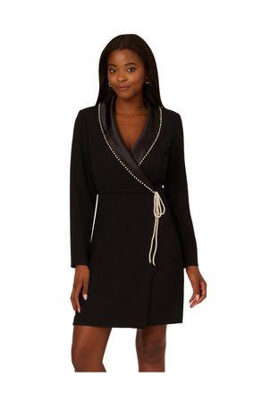 Adrianna Papell Womens Pearl Wrap Blazer Short Dress - Black - Size 6 UK