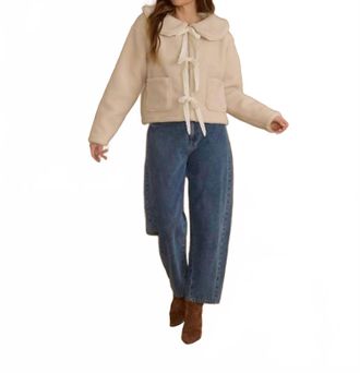 Rylee + Cru Shearling Collared Coat In Natural
