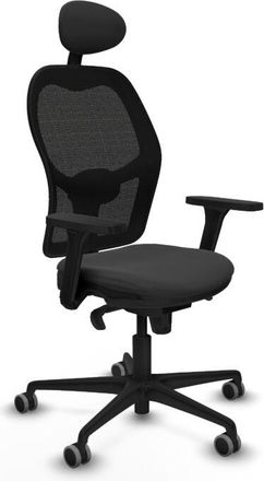 Piqueras y Crespo Piqueras Y Crespo - Jorquera Sincro Malla Negra Similpiel Gris Oscuro Brazos 3d Base Nailon Cabecero Fijo Ruedas 65mm Engomada