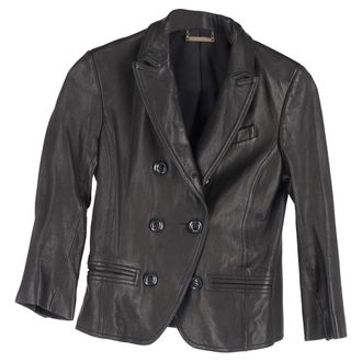 Diane Von F&uuml;rstenberg Pre-owned Womens von Double Breasted Blazer in Black Leather - Size 2XS
