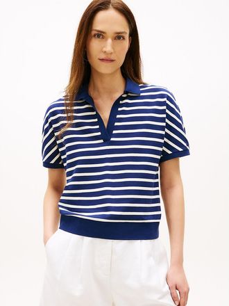 Tommy Hilfiger Womens Relaxed Fit Heathered Stripe Polo - Navy - XXL