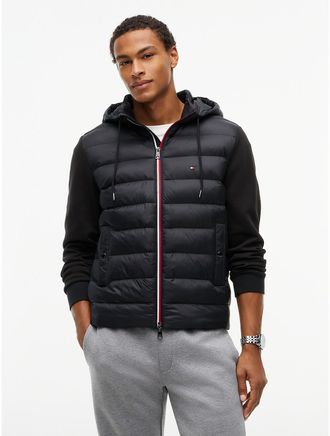 Tommy Hilfiger Mens TH Performance Mixed-Media Zip Hoodie - Black - XXL