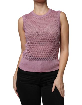 Dolce & Gabbana Womens Pink Mesh See Through Sleeveless Tank Top Viscose Polyester Film Fiber