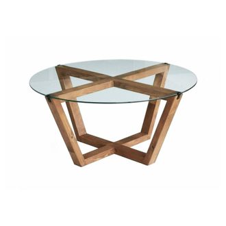 Dmora Mesa de centro de madera maciza nogal marr&oacute;n