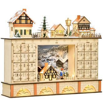 OEM Calendario De Adviento Para Llenar Calendario De Adviento De Madera Con Luces Y 24 Cajones 44x10x37 Cm Natural