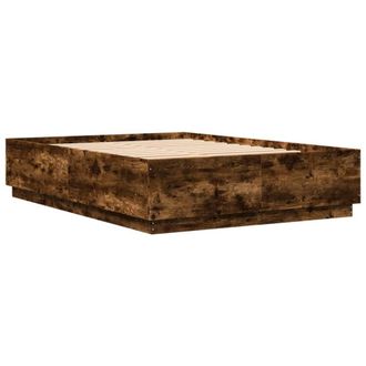 Berkfield Home Durable Bed Frame with LED without Mattress Smoked Oak 140x200 cm in Brown