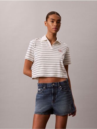 Calvin Klein Jeans Calvin Klein Womens Monologo Rib Cropped Sweater Polo Shirt - White/Natural - XL