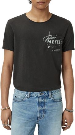 John Varvatos Badland Motel Raw Edge Organic Cotton Graphic T-Shirt in Charcoal at Nordstrom, Size Xx-Large