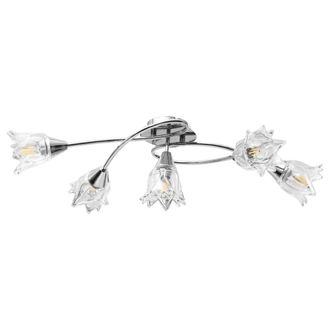 Berkfield Home Elegant Ceiling Lamp with Transparent Glass Shades for 5 E14 Bulb in Silver