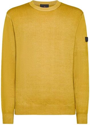 Peuterey Gebreide wollen trui met acid wash - Heren - Ronde hals truien - Geel - L - Wol - Truien & Vesten
