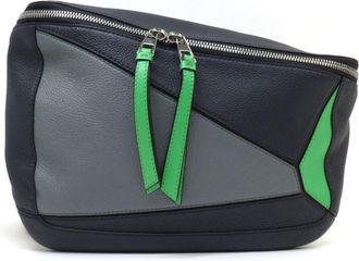 Loewe Gray Light Green Navy Leather Fanny Pack Sling Bag (Pre-Owned)