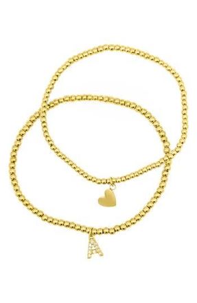 Adornia Initial & Heart 2-Pack Stretch Bracelets in Gold-A at Nordstrom Rack
