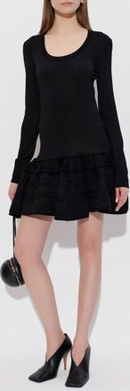 Alaia Wool Dress With Ruffles, Womens, Black