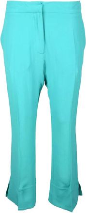 Semicouture Cropped Aqua Green Trousers with Flared Hem and Side Slits