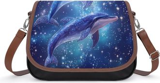 Generic Dolphins Glitter Womens Leather Crossbody Bags with Adjustable Strap Casual Printed Shoulder Handbag