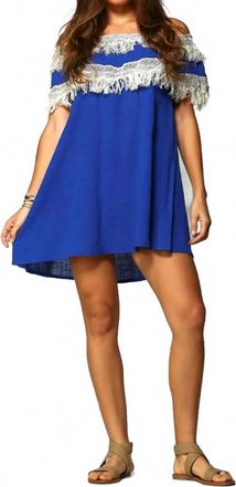 Velzera Off The Shoulder Fringe Mini Dress In Blue