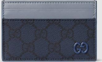Gucci Dusty Blue Trim GG Card Case, Blue, GG Canvas