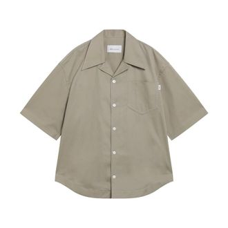 Ami Short Sleeve Shirts, male, Beige, Size: S SS Wide Shirt with Camp Collar