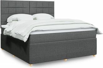 vidaXL Cama Box Spring Con Colch&oacute;n Tela Gris Oscuro 180x200 Cm Vidaxl