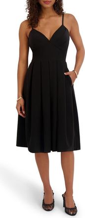 Siena My Balconia Gab Soft Touch Pleated Midi Dress in Black at Nordstrom Rack, Size 10