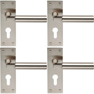 Loops 4x PAIR Round Bar Handle on Slim Euro Lock Backplate 150 x 50mm Satin Nickel in Metallics