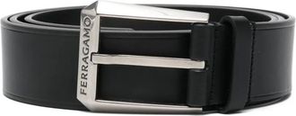 Ferragamo Cintura in pelle con fibbia e logo - Nero