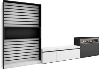 Skraut Home Skraut Home - Muebles De Sal&oacute;n Para Tv, Conjunto De Muebles Comedor, 360x186x35cm, Para Tv Hasta 65, Chimenea El&eacute;ctrica, Estilo Moderno, Blanco Y Negr