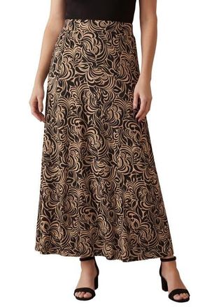Jessica London Everyday Stretch Knit Maxi Skirt in Black Khaki Scroll at Nordstrom, Size 12
