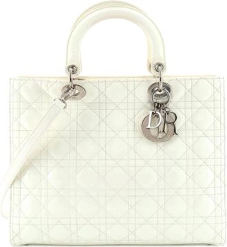 Dior Lady Dior Bag Cannage Quilt Patent Large satchel - Wit
