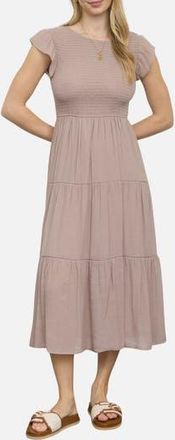 Blu Pepper Smocked Cap Sleeve Tiered Midi Dress in Taupe at Nordstrom Rack, Size Medium