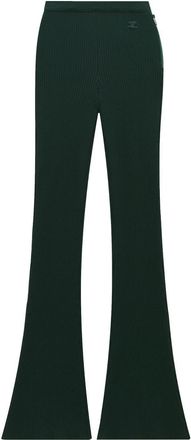 Courr&egrave;ges ribbed flared-leg trousers - women - Polyester/Viscose - L - Black