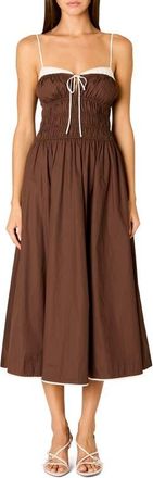 Nia Thomas Smocked Sleeveless Midi Dress in Coffee at Nordstrom, Size X-Large