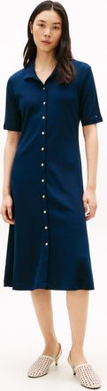 Tommy Hilfiger Polokleid TOMMY HILFIGER GOLD BUTTON F&F MIDI DRESS, Damen, Gr. L (42/44), N-Gr, schwarz night navy, Jersey, Obermaterial: 100% Baumwolle, unifarben, 