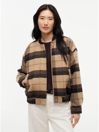 Tommy Hilfiger Womens Heathered Wool-Blend Bomber Jacket - Clayed Pebble Multi - XXL