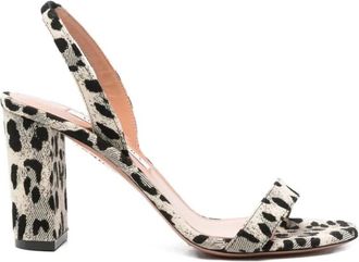 Aquazzura So Nude Sahara Jacquard Block Sandal 85 - Dames - Sandalen met hakken - Beige - 37 EU - Schoenen
