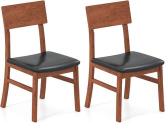 Costway Modern Dining Chair Set of 2 Wooden Kitchen Chair-Black