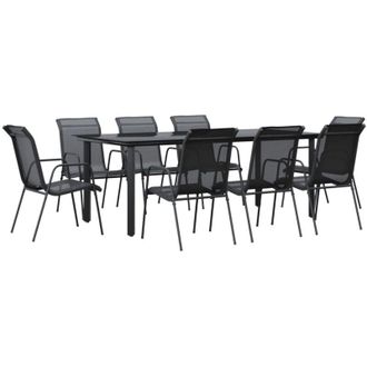 vidaXL Juego De Comedor Para Jard&iacute;n 9 Piezas Acero Y Textilene Negro Vidaxl