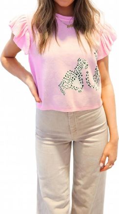 Entro Miss Leopard Short Sleeve Sweater Top In Light Pink