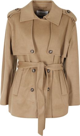 IVY & OAK Camel Pointed Collar Short Double-Breasted Wool Coat