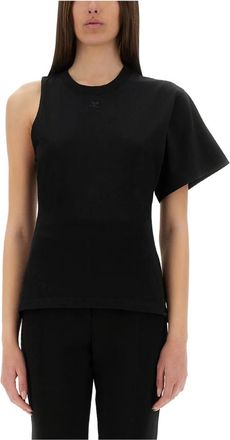 Courr&egrave;ges Scuba One-Sleeve T-Shirt - Dames - T-shirts - Zwart - M - Katoen - Tops