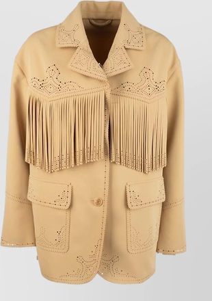 Ermanno Scervino long sleeve coat perforated fringe pockets