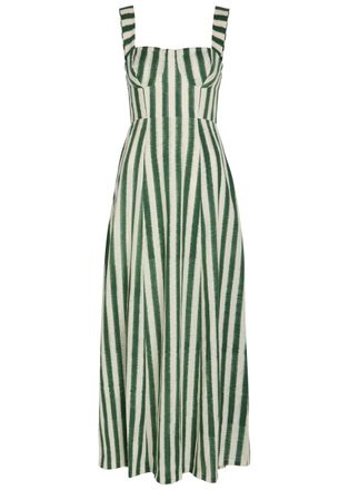 Emporio Sirenuse Azzurra Striped Cotton Midi Dress - Green - 38 (UK6 / XS)