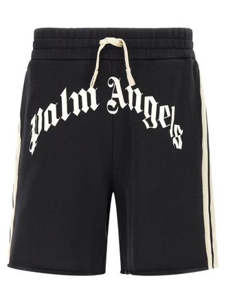 Palm Angels Black Curved Logo Track Bermuda Shorts