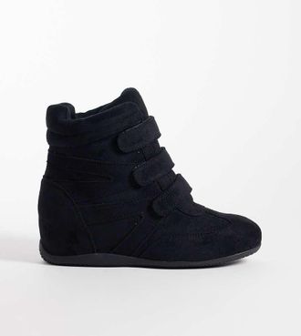Public Desire Carmina - Sneakers con zeppa in camoscio sintetico nero a pianta larga