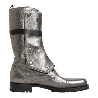 Dolce & Gabbana High Boots, male, Gray, Size: 12 US Metallic Leather Buckle Combat Boots