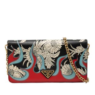 Prada Pre-owned Prada Saffiano Floral Flame Print Wallet on Chain Ladies MUN02SDIQBN24342