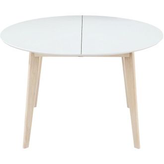 Miliboo Tavolo da pranzo design rotondo allungabile bianco e legno L120-150 LEENA